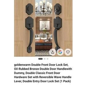 🔥Double Front Door Lock Set, Oil-Rubbed Bronze Double Door Handlewith Dummy🔥